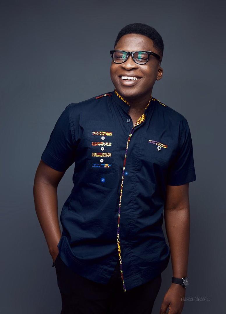 Antoine Mensah, MC and broadcaster, in studio portrait